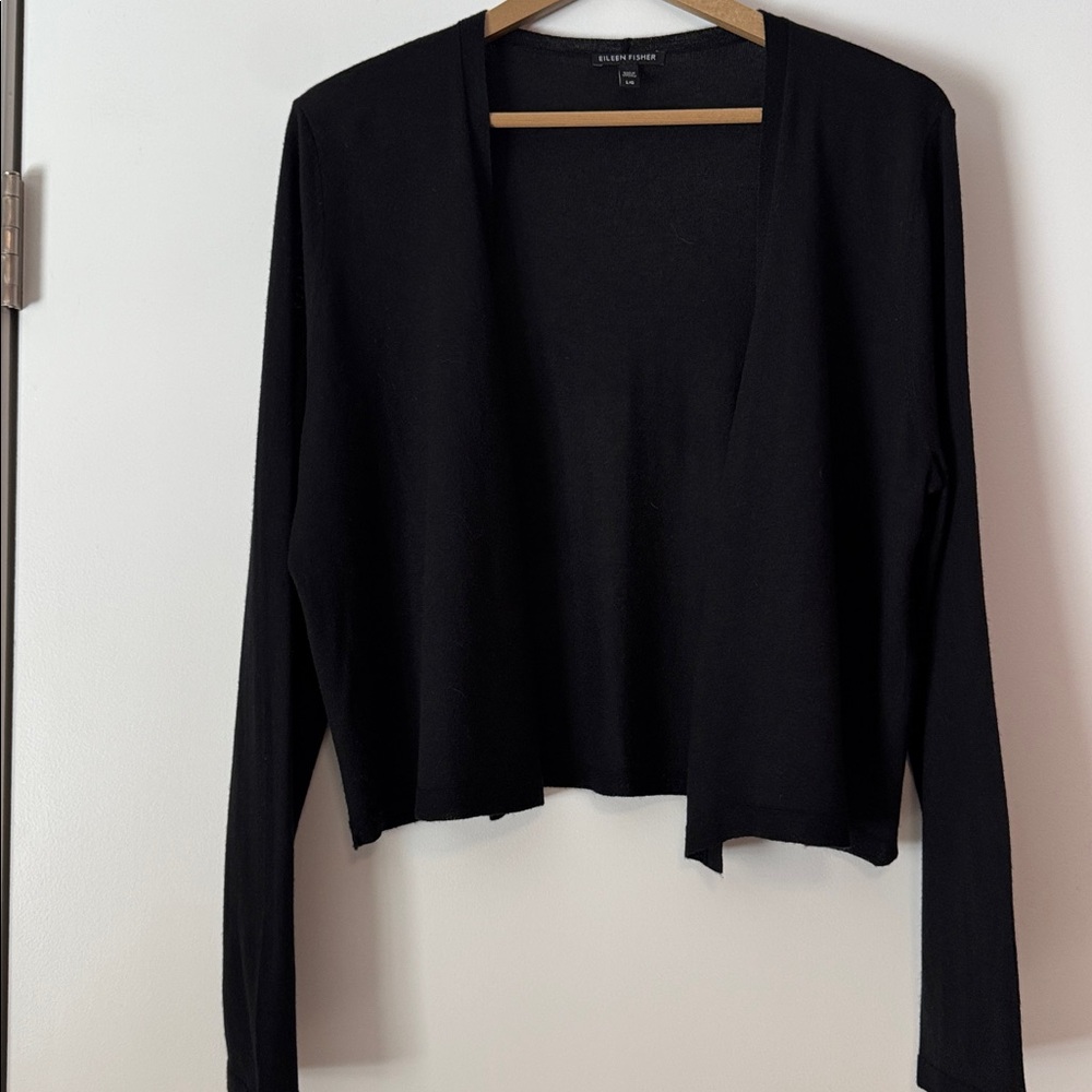 Eileen Fisher 85% Silk 15% Cashmere Black Lightweight Cardigan | Women’s Large